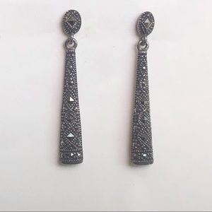 Vintage Sterling Silver Marcasite Pierced Earrings